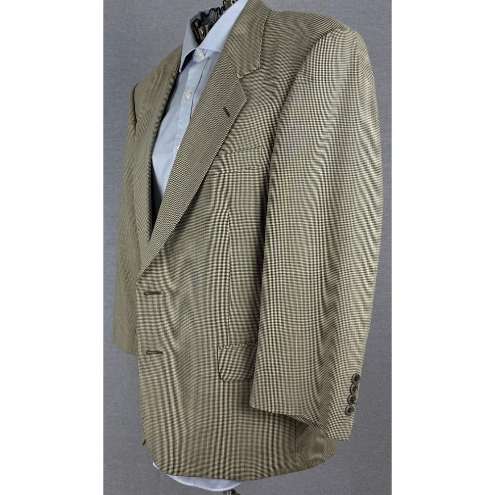 Valentino Uomo Mens 2 Piece Suit 42R 36x25.5 Tan‎ Houndstooth Blazer Pleated 80s